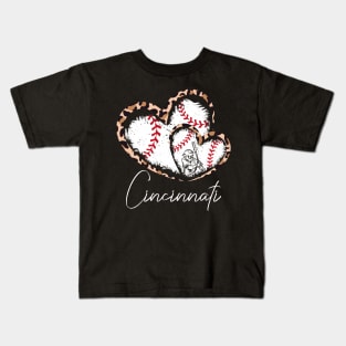 Cincinnati, Leopard Twins Hearts, Baseball, Baseball players Kids T-Shirt